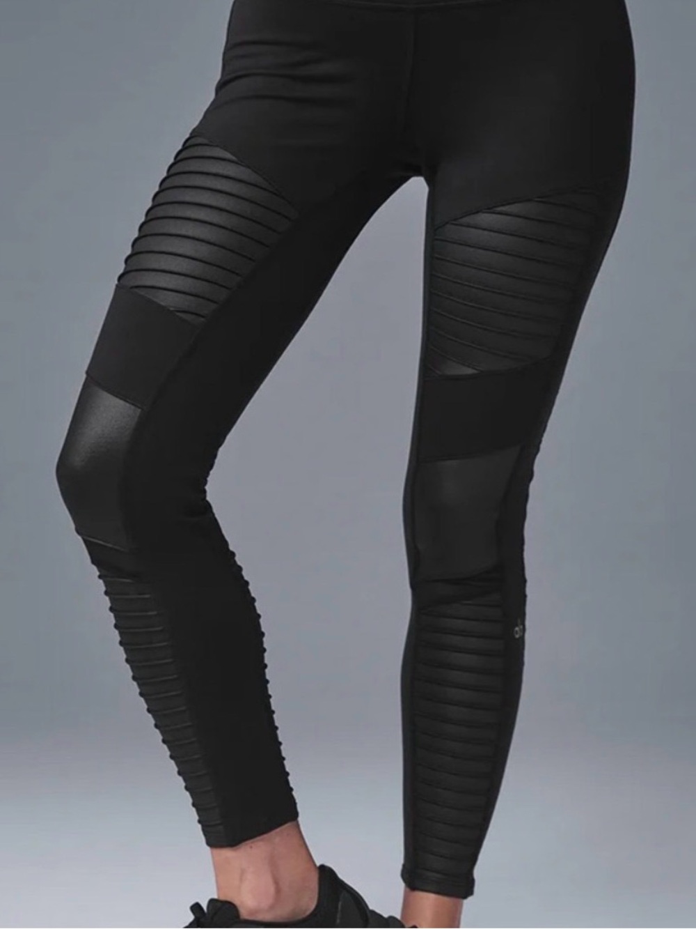 ALO Yoga Black Ribbed Moto-Panel Leggings